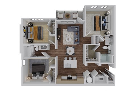 Floor plan for 3 beds, 2 baths, 1259 sqft